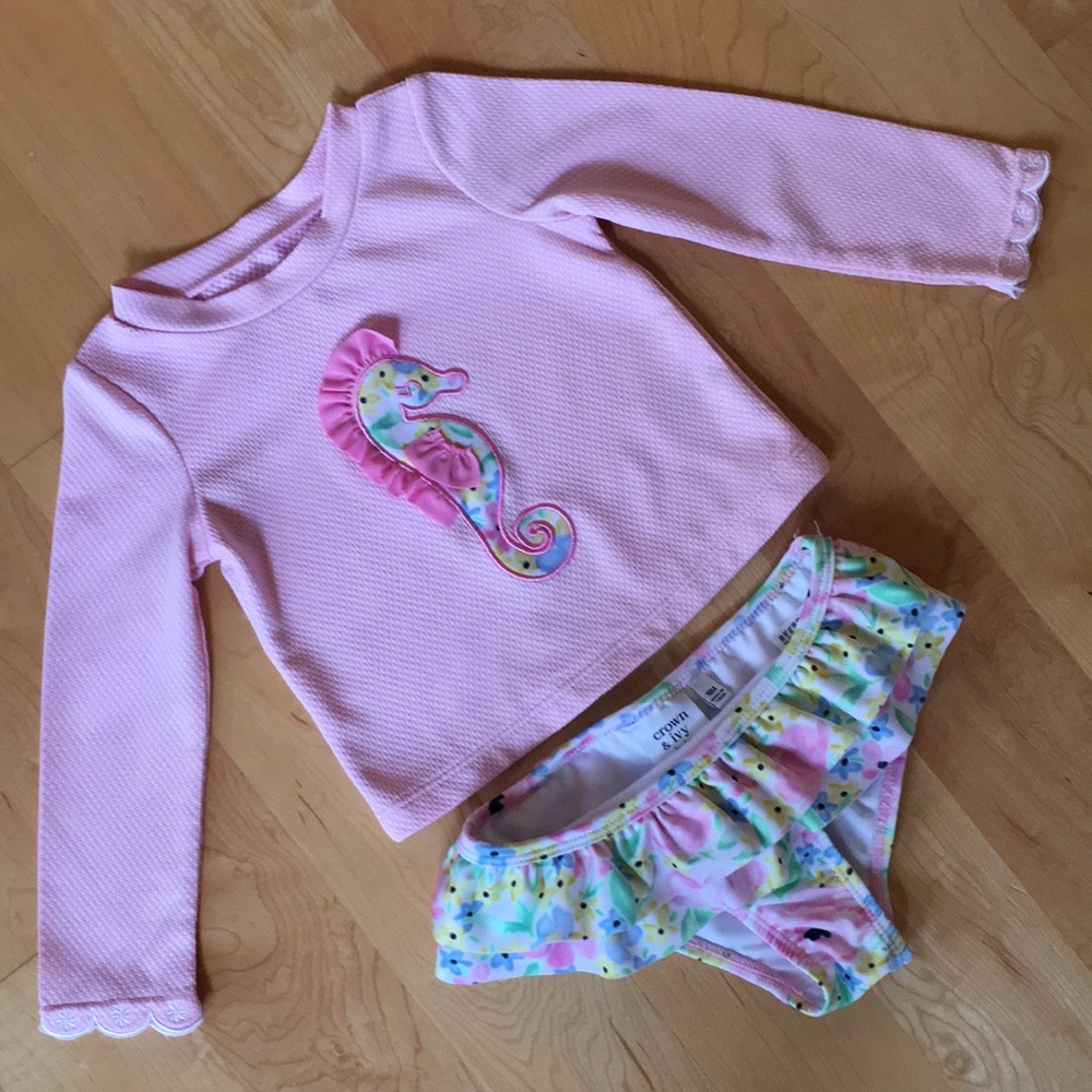 CROWN & IVY| Two-Piece Rashguard Swimsuit Toddler Girls